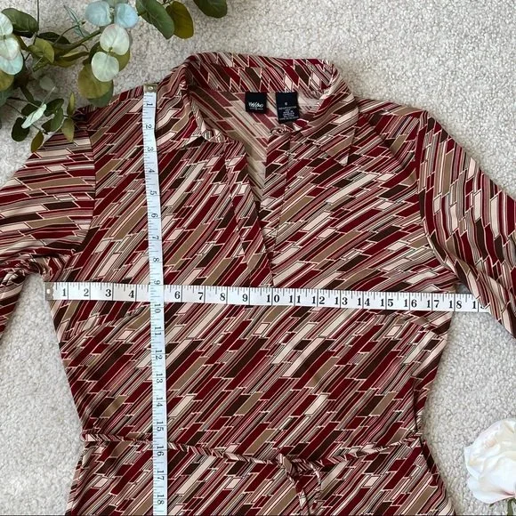 Mossimo Retro Print Shirt Dress size 6 Red Brown pattern 70s vibe - Picture 11 of 14